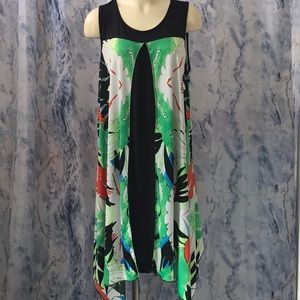 Shoreline swinging soft asymmetrical hem sleeveless dress stretch